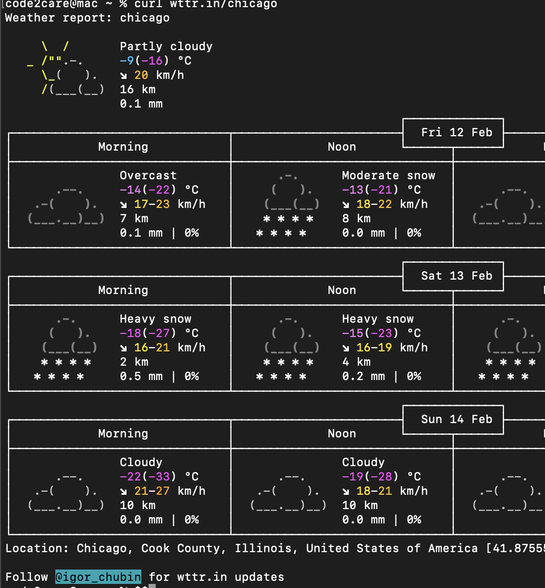 Weather details using command line